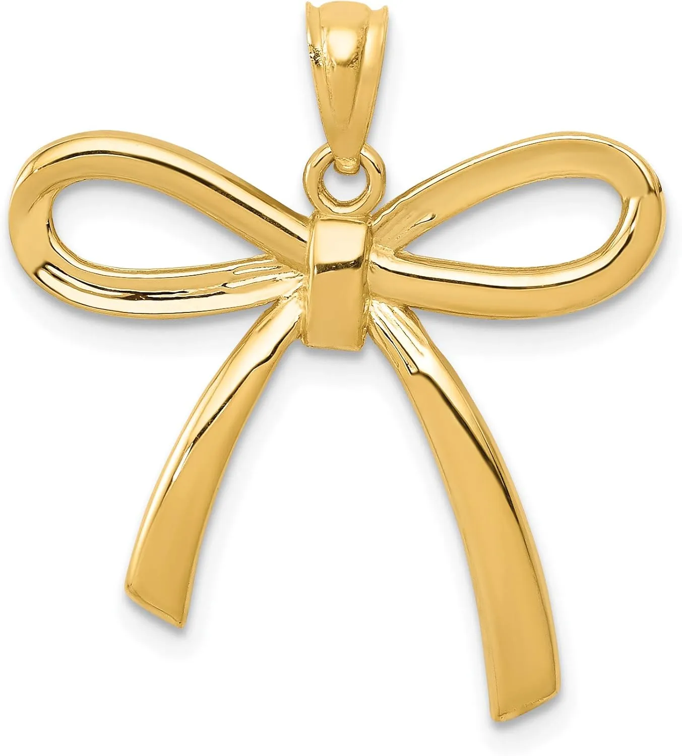 Avariah Solid 14k Yellow Gold Polished Ribbon Bow Pendant