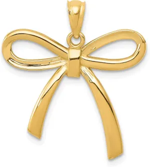 Avariah Solid 14k Yellow Gold Polished Ribbon Bow Pendant