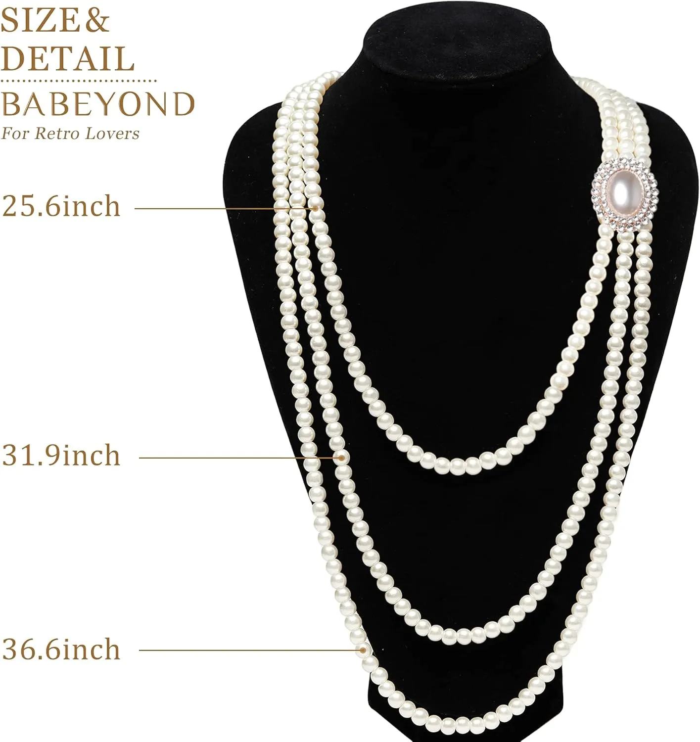 BABEYOND 1920s Gatsby Pearl Necklace Vintage Bridal Pearl Necklace Earrings Jewelry Set Multilayer Imitation Pearl Necklace with Brooch