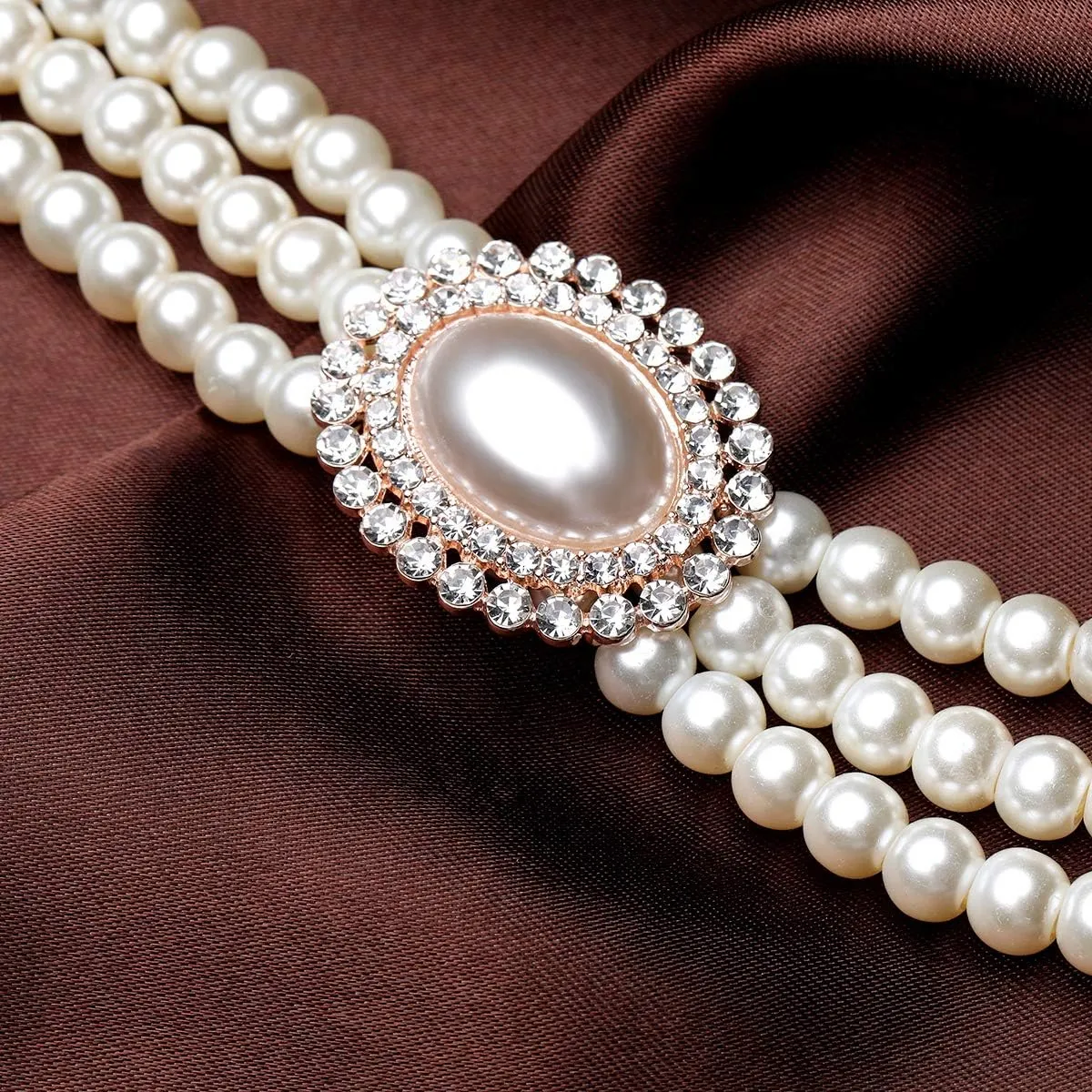 BABEYOND 1920s Gatsby Pearl Necklace Vintage Bridal Pearl Necklace Earrings Jewelry Set Multilayer Imitation Pearl Necklace with Brooch