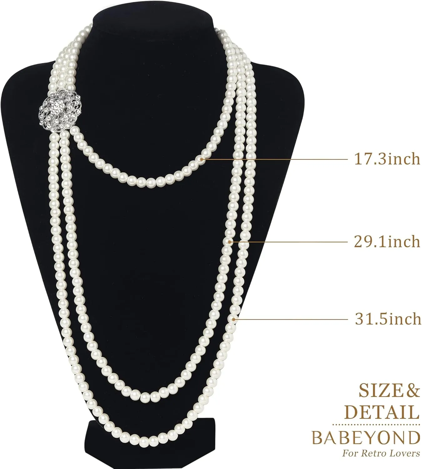 BABEYOND 1920s Gatsby Pearl Necklace Vintage Bridal Pearl Necklace Earrings Jewelry Set Multilayer Imitation Pearl Necklace with Brooch