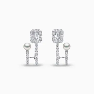 Baby Glitz 18K Gold Akoya Pearl and Baguette Cut Diamond Hoop Earrings