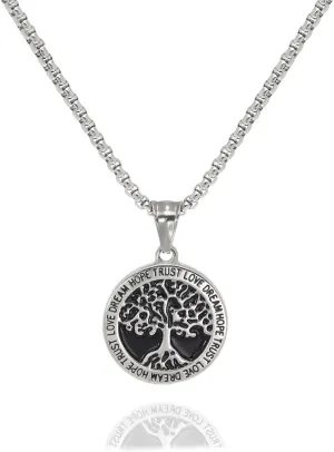 Baronyka Stainless Steel Men's Tree of Life Pendant Necklace, Adjustable 24" Chain with 2" Extension