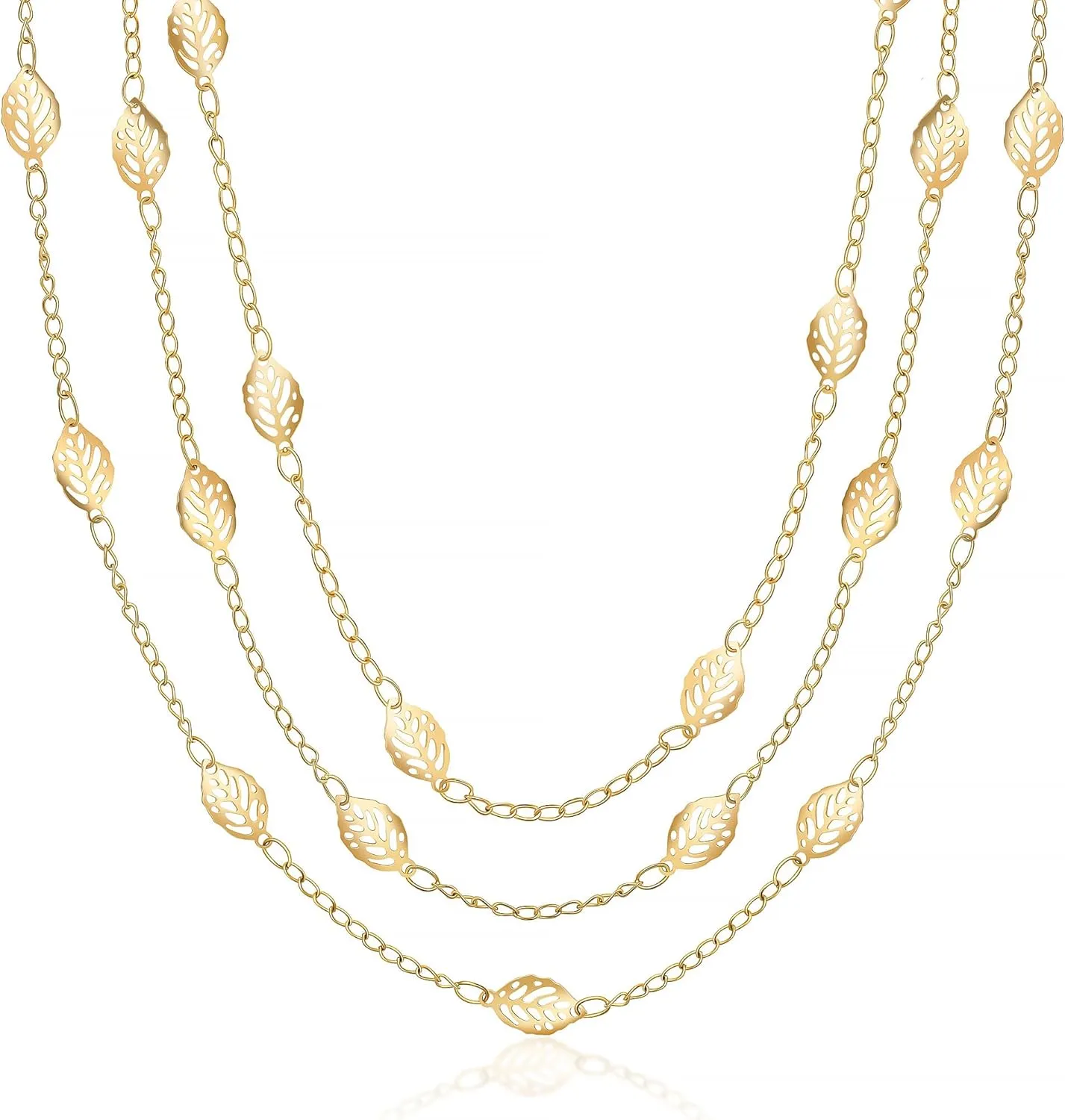 Barzel 18K Gold Plated Cascading Layer Leaf Necklace, 16-20 Inches with 2 Inches Extension - Made In Brazil