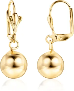 Barzel 18K Gold Plated Dangling Ball Drop Earrings, 8-12mm Sizes, Gold Plated, Tarnish Free, Made in Brazil