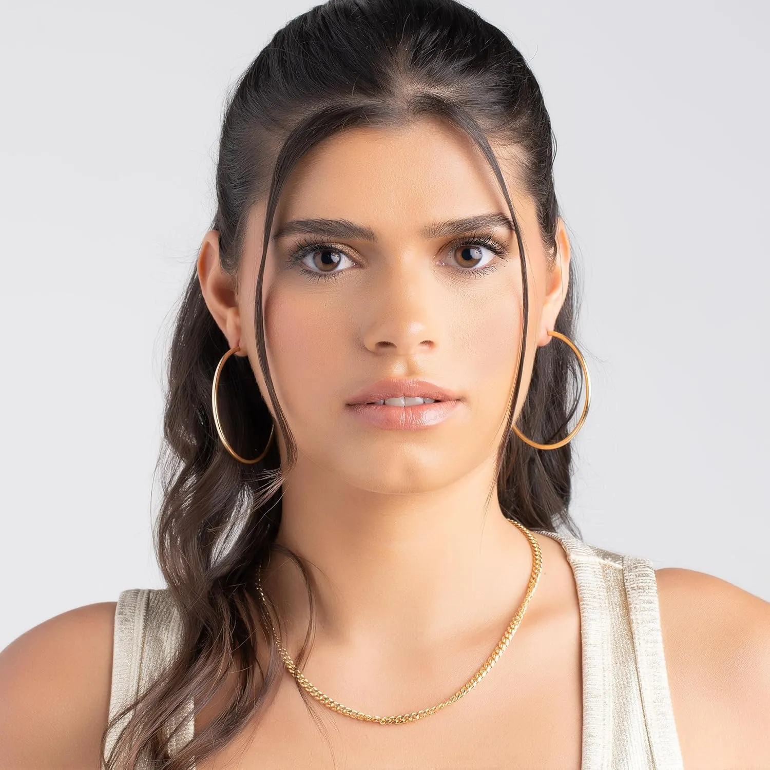 Barzel 18K Gold Plated Endless Hoop Earrings, 3mm Thick, Varying Sizes 40-70mm, High Polish Finish, Tarnish Free