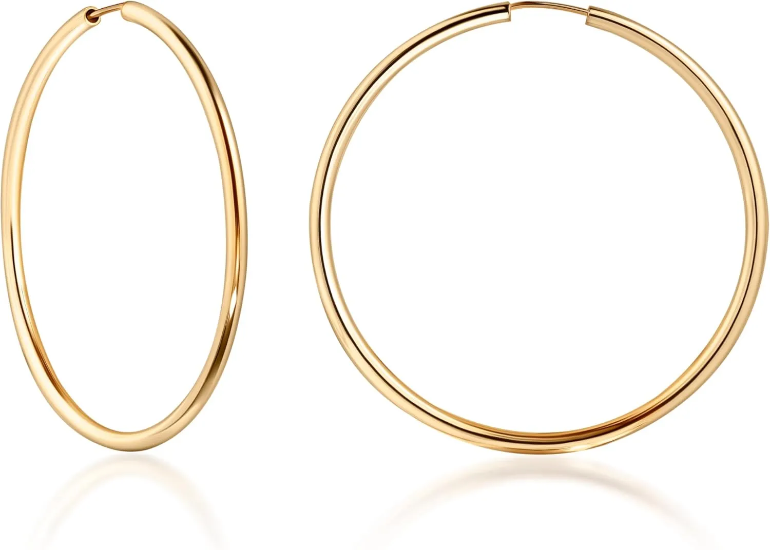 Barzel 18K Gold Plated Endless Hoop Earrings, 3mm Thick, Varying Sizes 40-70mm, High Polish Finish, Tarnish Free