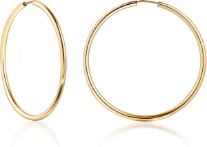 Barzel 18K Gold Plated Endless Hoop Earrings, 3mm Thick, Varying Sizes 40-70mm, High Polish Finish, Tarnish Free