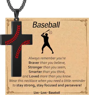 Baseball Cross Necklace for Men Football Basketball Soccer Cross Pendant Necklace Stainless Steel Chain 22 2 Inch Sports Jewelry Gifts