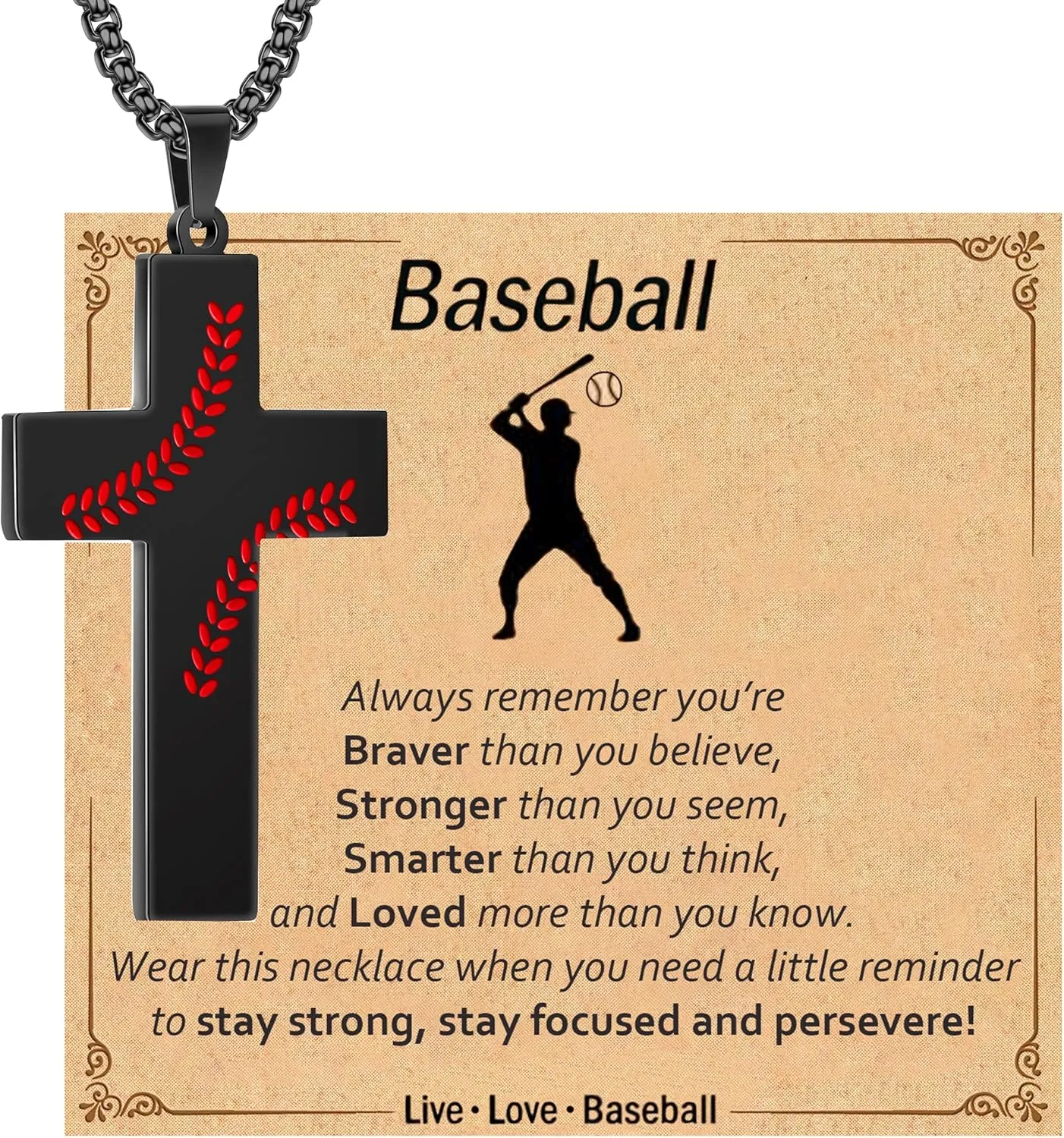 Baseball Cross Necklace for Men Football Basketball Soccer Cross Pendant Necklace Stainless Steel Chain 22 2 Inch Sports Jewelry Gifts