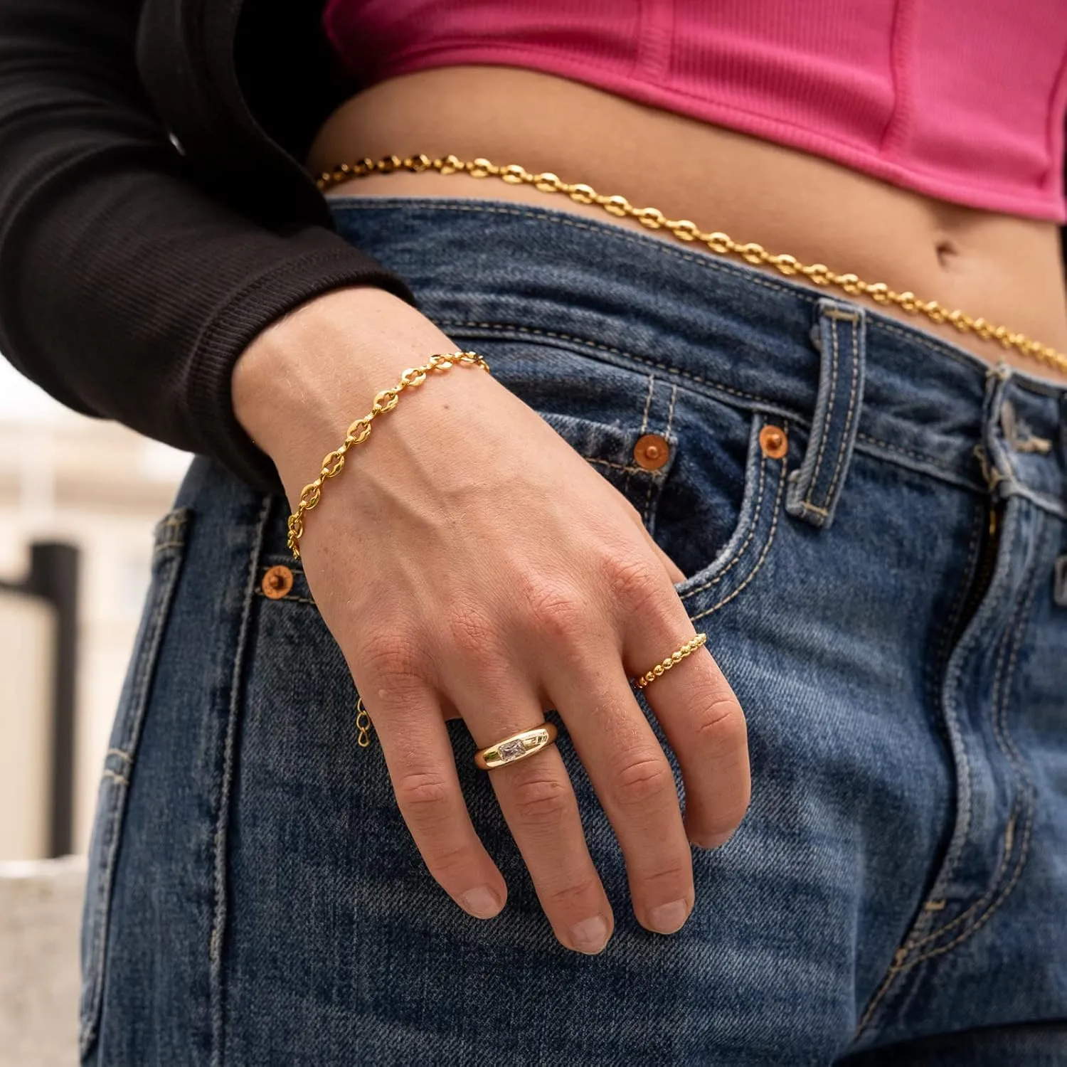 Beaded Band Engagement Ring | Bold Beaded Ring with A Solitaire CZ | 18K Gold Vermeil | Solitaire Gemstone Wedding Ring Stacking Band
