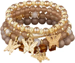 Beaded Bracelets for Women Boho Bracelet Set Crystal Butterfly Beaded Bracelets Cute Colorful Bracelet Stack Bohemian Gold Charm Bracelet Summer Beach Stretch Stackable Jewelry Set
