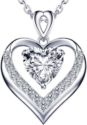 Beam & Bask 2-3 Ct Moissanite Double Heart Pendant Necklaces for Wife, 18K Gold Plated S925 Silver Jewelry for Women Girlfriend Mom Her on Anniversary Birthday
