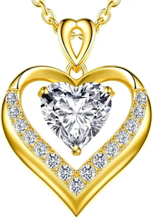 Beam & Bask 2-3 Ct Moissanite Double Heart Pendant Necklaces for Wife, 18K Gold Plated S925 Silver Jewelry for Women Girlfriend Mom Her on Anniversary Birthday