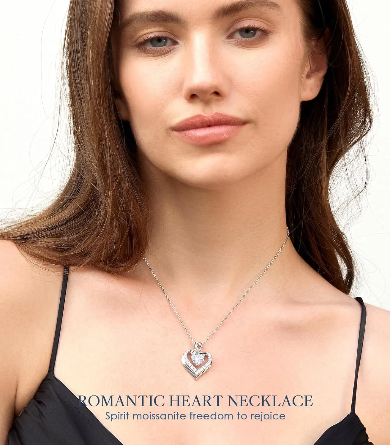 Beam & Bask 2-3 Ct Moissanite Double Heart Pendant Necklaces for Wife, 18K Gold Plated S925 Silver Jewelry for Women Girlfriend Mom Her on Anniversary Birthday