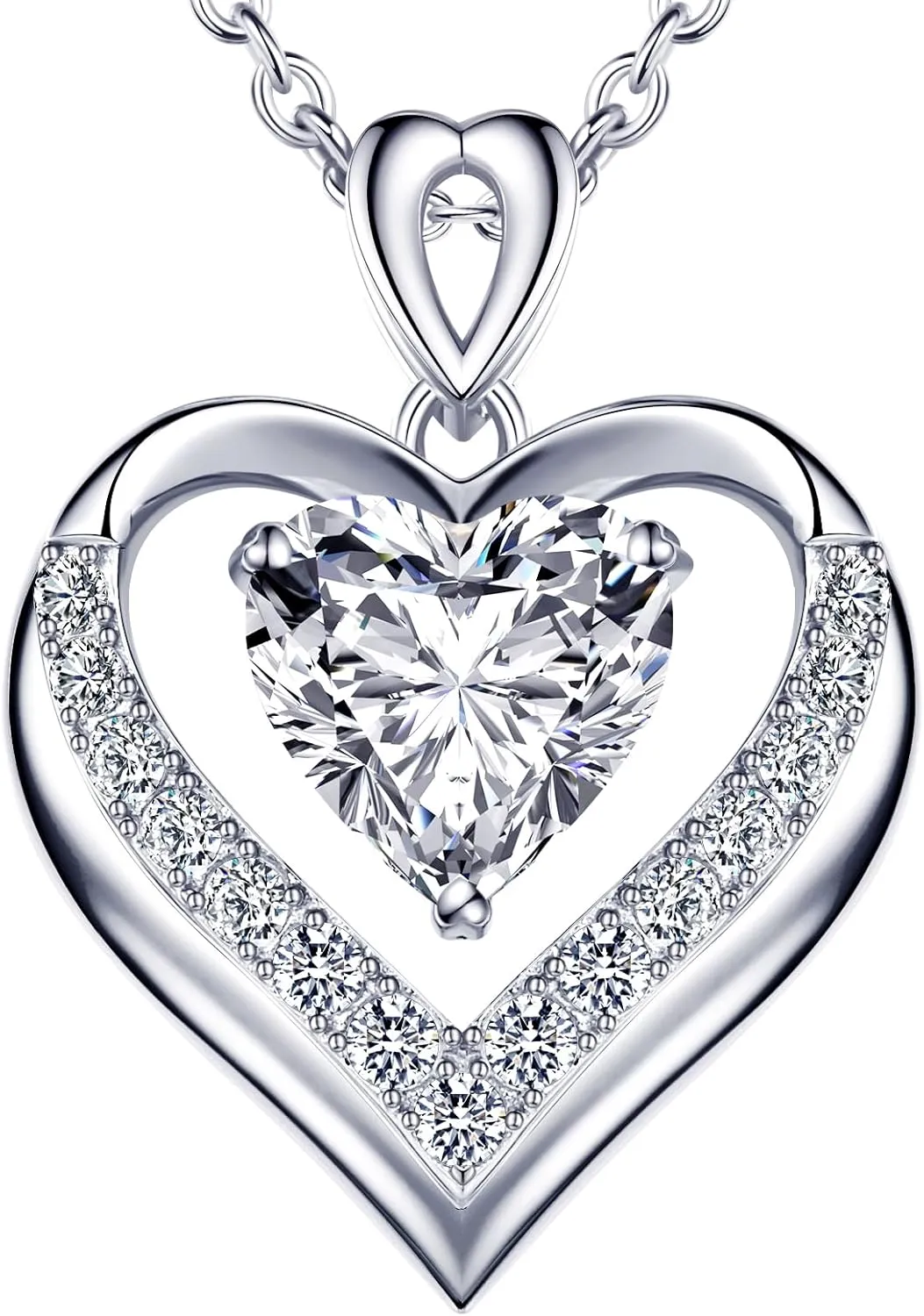 Beam & Bask 2-3 Ct Moissanite Double Heart Pendant Necklaces for Wife, 18K Gold Plated S925 Silver Jewelry for Women Girlfriend Mom Her on Anniversary Birthday