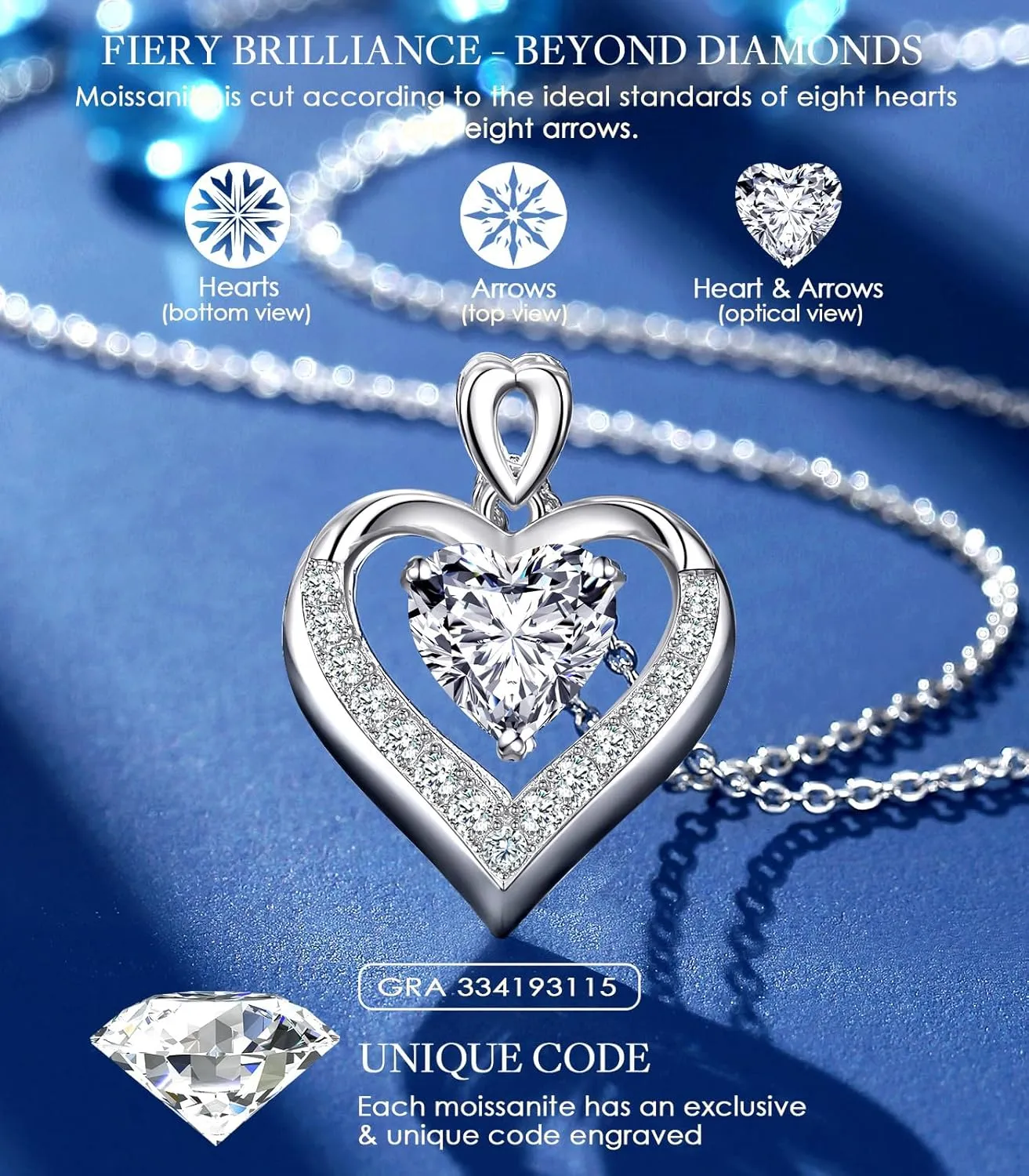 Beam & Bask 2-3 Ct Moissanite Double Heart Pendant Necklaces for Wife, 18K Gold Plated S925 Silver Jewelry for Women Girlfriend Mom Her on Anniversary Birthday