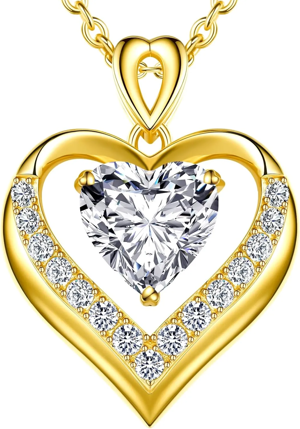 Beam & Bask 2-3 Ct Moissanite Double Heart Pendant Necklaces for Wife, 18K Gold Plated S925 Silver Jewelry for Women Girlfriend Mom Her on Anniversary Birthday