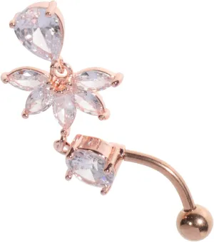 Belly Button Ring Pink Dangle Navel Jewelry Rhinestones Fashion Accessory for Women