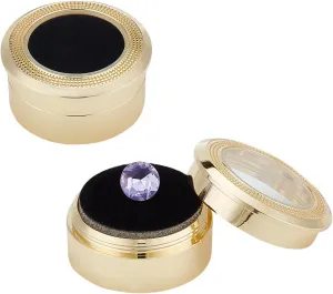 BENECREAT 2pcs Diamond Display Case Gemstone Display Box Light Gold Stainless Steel Loose Diamond Storage Boxes with Clear Window, Cushion for Jewelry Container, 1.28x0.65