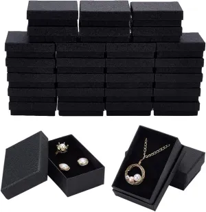 BENECREAT 30 Pcs Textured Paper Jewelry Box 2x3.2x1 Inch Black Kneaded Paper Box Jewelry Gift Box with Sponge Cushion Inside for Necklace Bracelet Jewelry Display