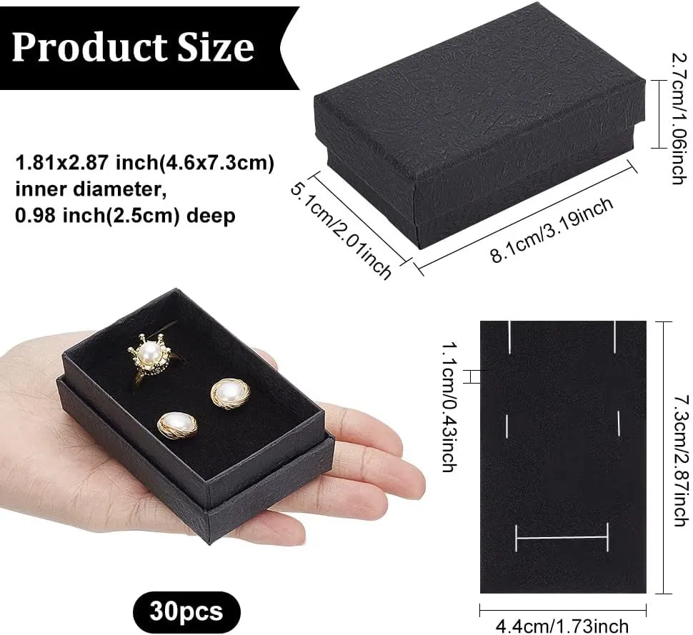 BENECREAT 30 Pcs Textured Paper Jewelry Box 2x3.2x1 Inch Black Kneaded Paper Box Jewelry Gift Box with Sponge Cushion Inside for Necklace Bracelet Jewelry Display