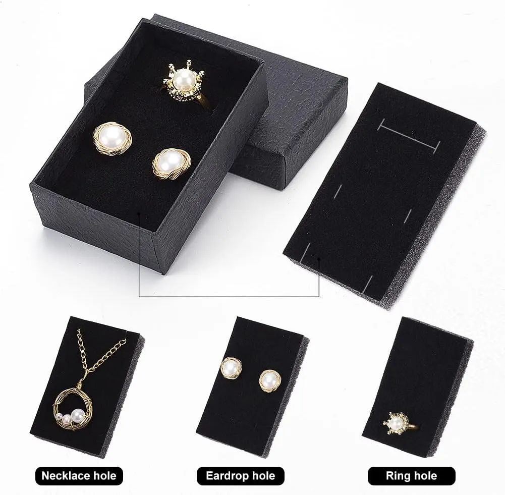BENECREAT 30 Pcs Textured Paper Jewelry Box 2x3.2x1 Inch Black Kneaded Paper Box Jewelry Gift Box with Sponge Cushion Inside for Necklace Bracelet Jewelry Display