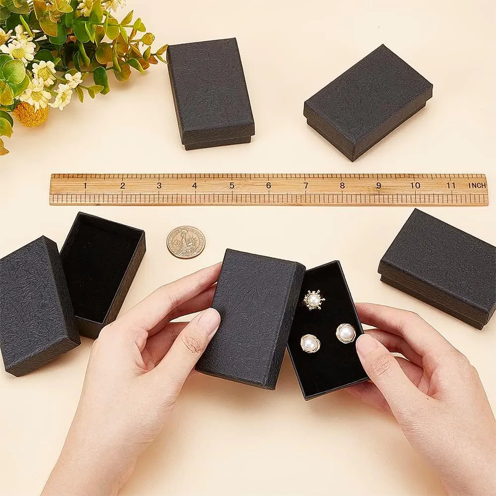 BENECREAT 30 Pcs Textured Paper Jewelry Box 2x3.2x1 Inch Black Kneaded Paper Box Jewelry Gift Box with Sponge Cushion Inside for Necklace Bracelet Jewelry Display