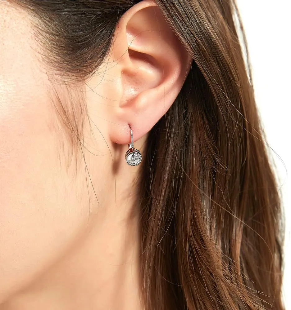 BERRICLE Sterling Silver Solitaire 1.2 Carat Bezel Set Round Cut Cubic Zirconia CZ Anniversary Leverback Dangle Drop Earrings for Women (Rose Gold Flashed, Yellow Gold Flashed, Rhodium Plated)