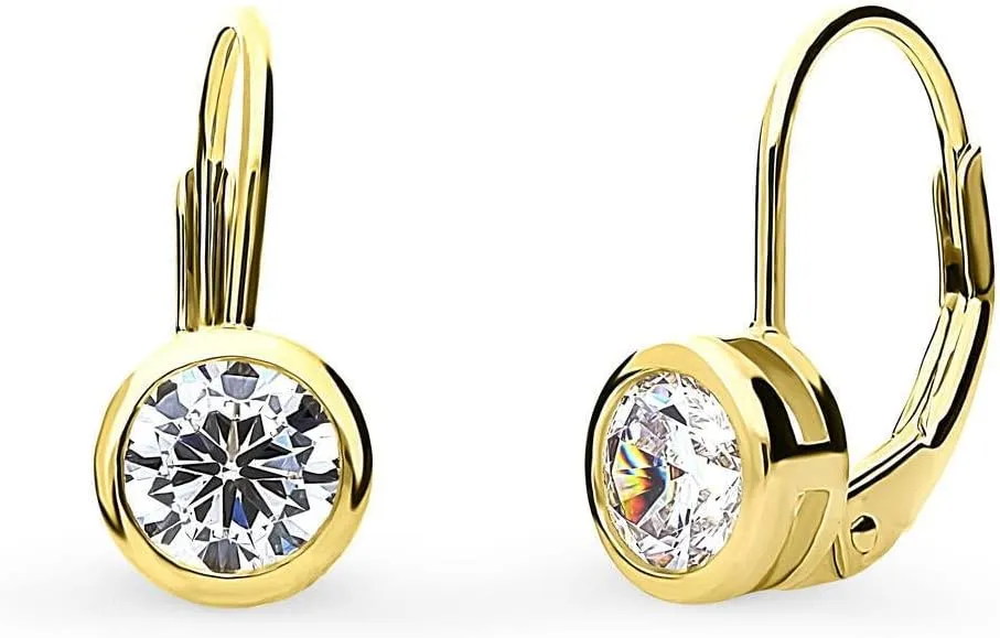 BERRICLE Sterling Silver Solitaire 1.2 Carat Bezel Set Round Cut Cubic Zirconia CZ Anniversary Leverback Dangle Drop Earrings for Women (Rose Gold Flashed, Yellow Gold Flashed, Rhodium Plated)