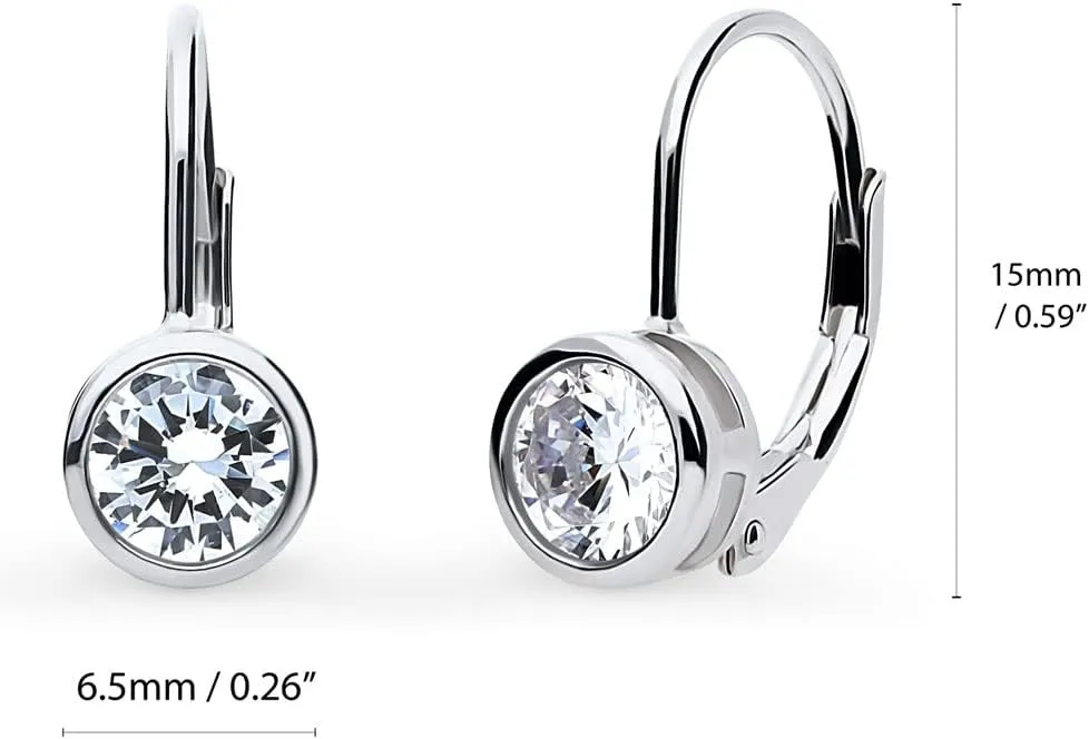 BERRICLE Sterling Silver Solitaire 1.2 Carat Bezel Set Round Cut Cubic Zirconia CZ Anniversary Leverback Dangle Drop Earrings for Women (Rose Gold Flashed, Yellow Gold Flashed, Rhodium Plated)