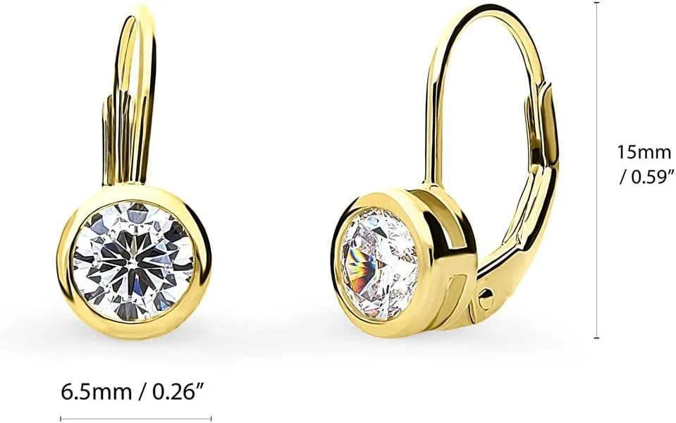 BERRICLE Sterling Silver Solitaire 1.2 Carat Bezel Set Round Cut Cubic Zirconia CZ Anniversary Leverback Dangle Drop Earrings for Women (Rose Gold Flashed, Yellow Gold Flashed, Rhodium Plated)