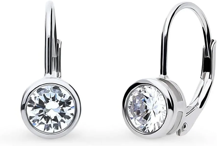 BERRICLE Sterling Silver Solitaire 1.2 Carat Bezel Set Round Cut Cubic Zirconia CZ Anniversary Leverback Dangle Drop Earrings for Women (Rose Gold Flashed, Yellow Gold Flashed, Rhodium Plated)