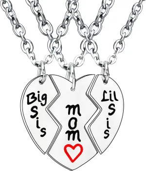 BESPMOSP 3PCs Mom Lil Sis Big Sis Necklace Mom Gifts Mommy MaMa Necklace Mother Necklace Mothers Day Christmas Birthday Gifts from Daughter Necklace Set Big Sis Lil Sis Mom Jewelry Present