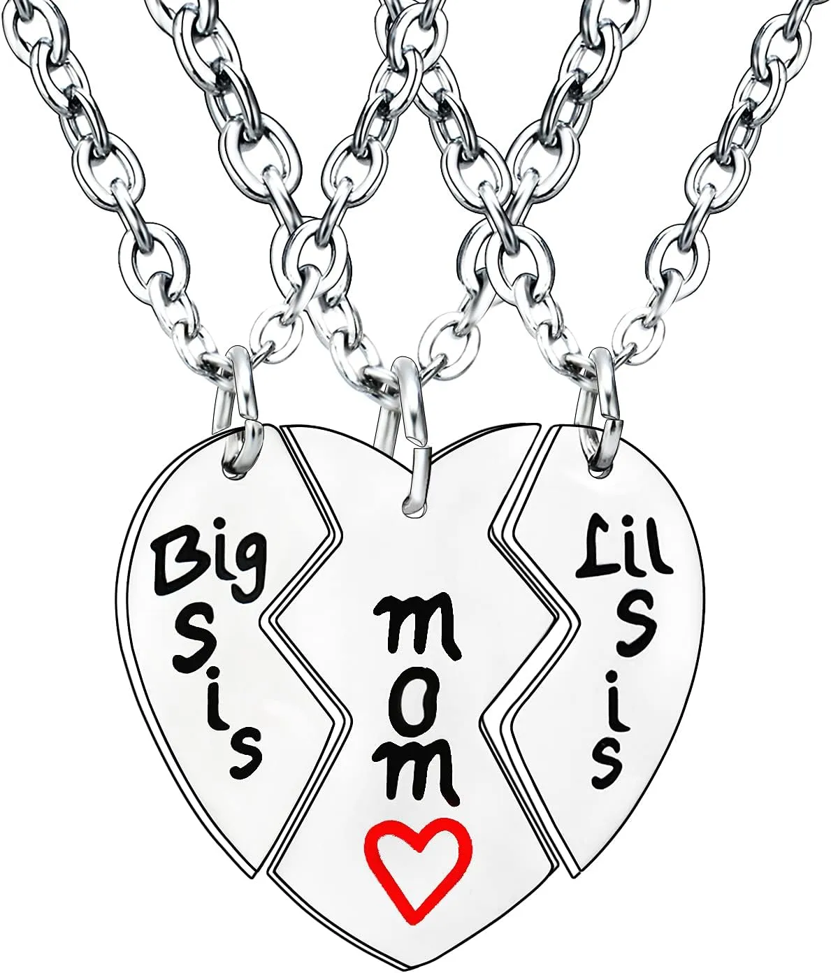 BESPMOSP 3PCs Mom Lil Sis Big Sis Necklace Mom Gifts Mommy MaMa Necklace Mother Necklace Mothers Day Christmas Birthday Gifts from Daughter Necklace Set Big Sis Lil Sis Mom Jewelry Present
