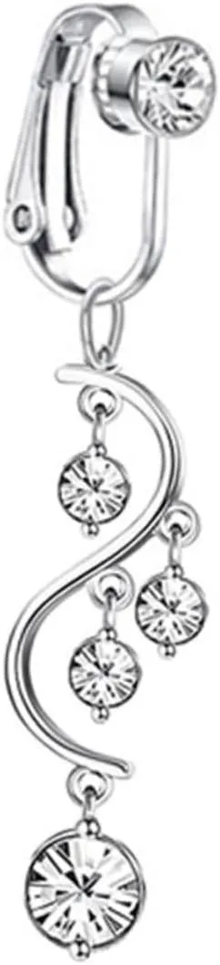 BESPORTBLE Dangle Non Piercing Belly Button Ring for Women Rhinestones Navel Clip Jewelry Belly Ring Accessory Body Jewelry for Everyday Wear