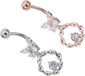 BESTYASH Butterfly Shaped Belly Button Ring Faux Belly Button Piercing Navel Rings for Women