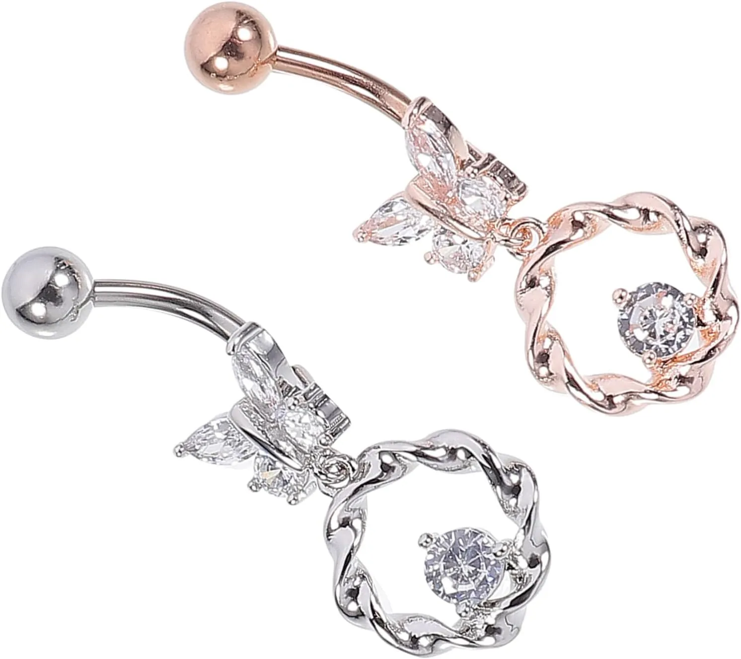 BESTYASH Butterfly Shaped Belly Button Ring Faux Belly Button Piercing Navel Rings for Women