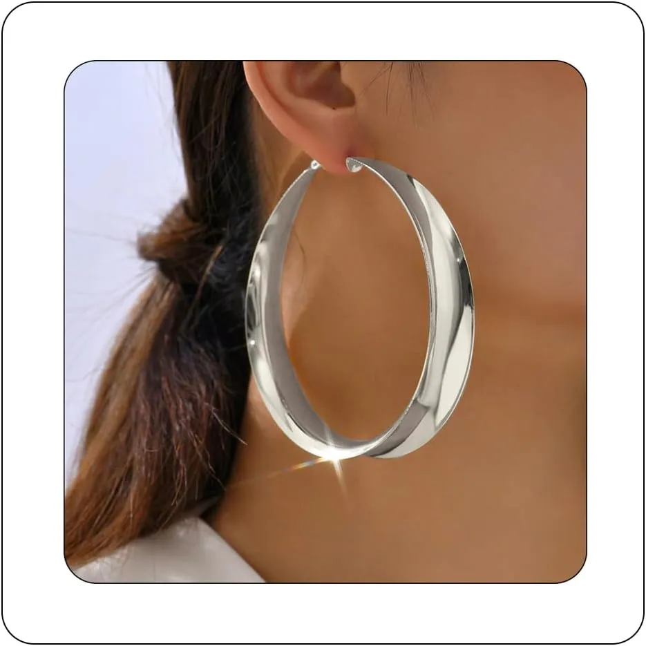 Bethynas Gold Large Hoop Earrings for Women Sterling Silver Post Chunky Hoop Earrings Exaggerated Round Hoop Earrings Jewelry, Hypoallergenic
