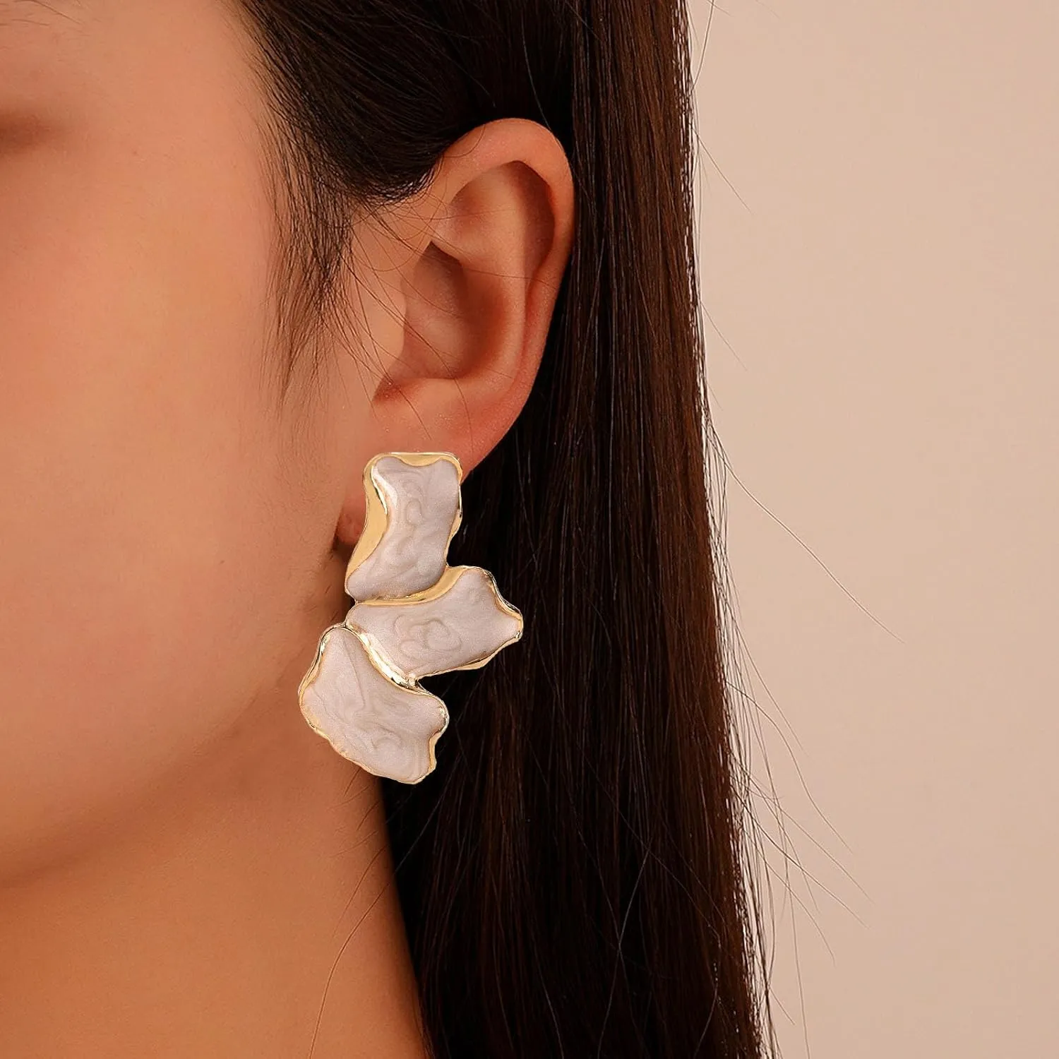 Big Flower Earrings For Women, Irregular Petal Earring Stainless Steel Unique Statement Flower Dangle Earrings Chunky Hypoallergenic Stud Earrings Trendy Jewelry Gift