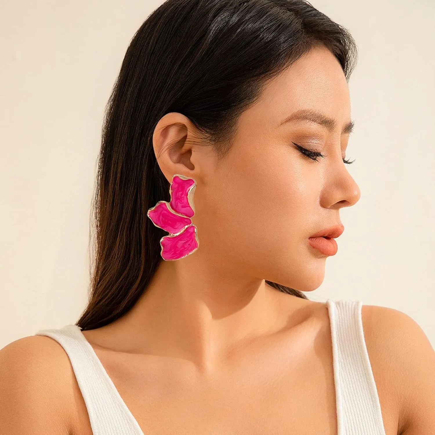 Big Flower Earrings For Women, Irregular Petal Earring Stainless Steel Unique Statement Flower Dangle Earrings Chunky Hypoallergenic Stud Earrings Trendy Jewelry Gift
