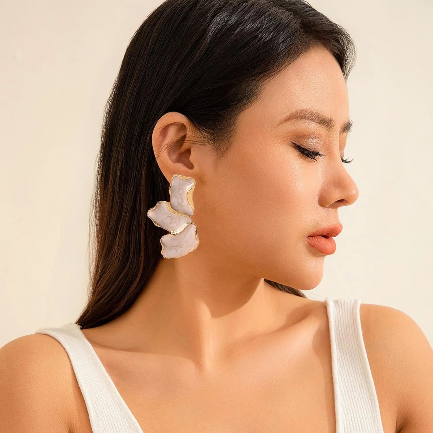 Big Flower Earrings For Women, Irregular Petal Earring Stainless Steel Unique Statement Flower Dangle Earrings Chunky Hypoallergenic Stud Earrings Trendy Jewelry Gift