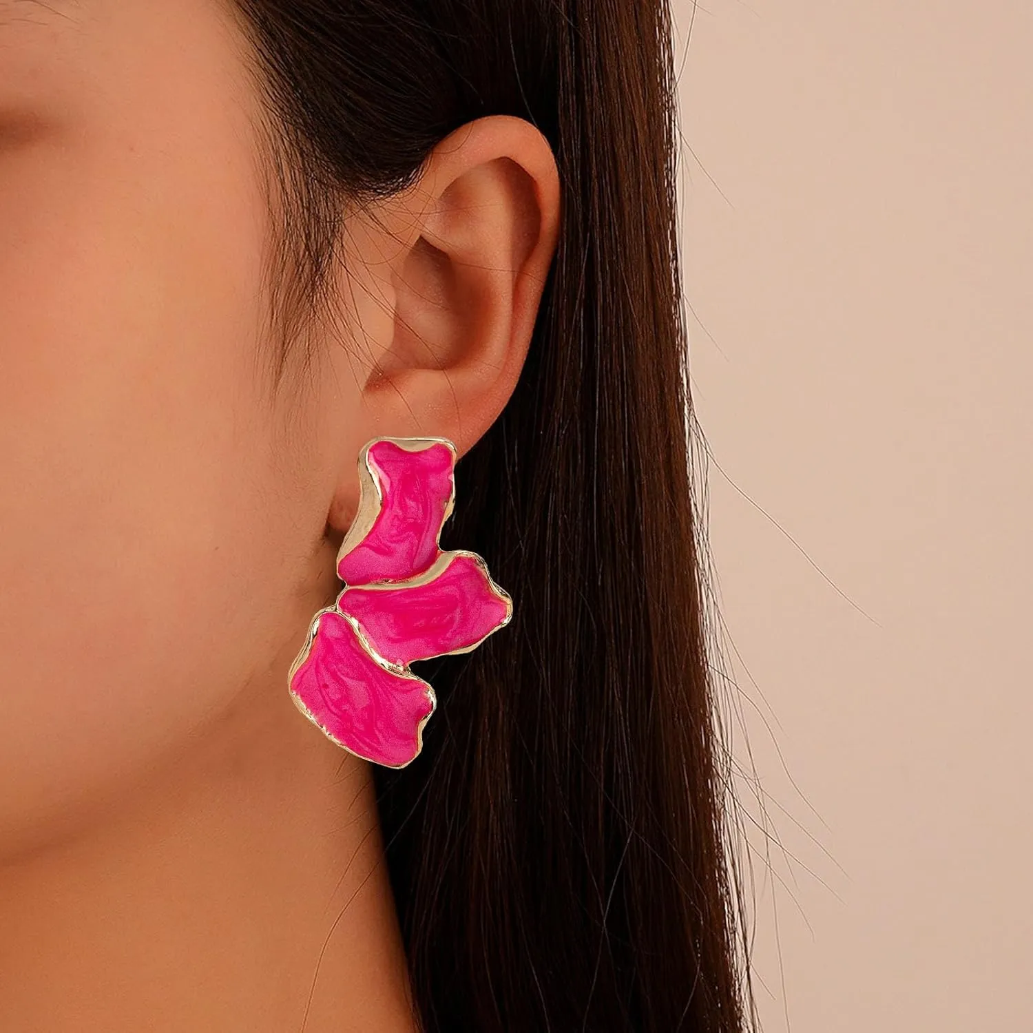 Big Flower Earrings For Women, Irregular Petal Earring Stainless Steel Unique Statement Flower Dangle Earrings Chunky Hypoallergenic Stud Earrings Trendy Jewelry Gift