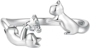 BISAER 925 Sterling Silver Ring Adjustable Cute Unique Cat Snake Butterfly Dragonfly Fashionable Ring For Women Jewelry