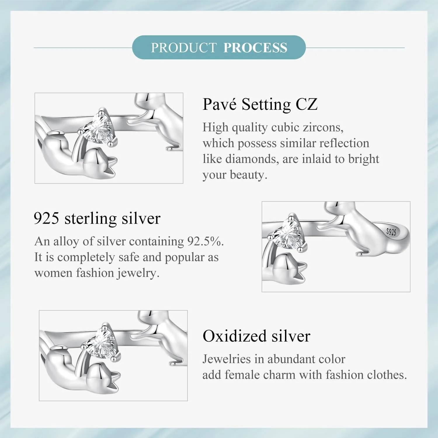 BISAER 925 Sterling Silver Ring Adjustable Cute Unique Cat Snake Butterfly Dragonfly Fashionable Ring For Women Jewelry