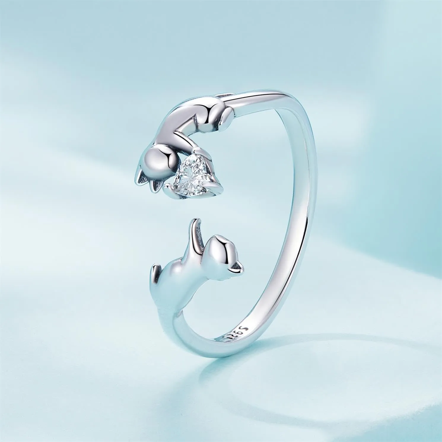 BISAER 925 Sterling Silver Ring Adjustable Cute Unique Cat Snake Butterfly Dragonfly Fashionable Ring For Women Jewelry