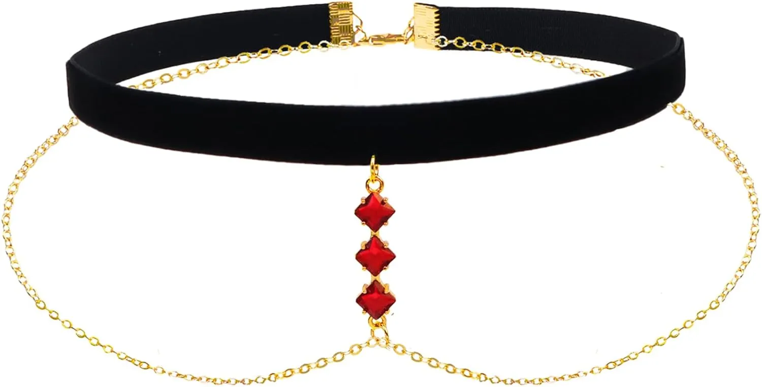 Black Velvet Double-Layer Choker Necklace with White Crystal Embellishments and Gold Chain - Fashion Accessory for Women