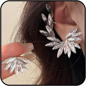 Bling Asymmetric Rhinestone Ear Cuff Earrings for Women, Exaggerated Geometric Cubic Zirconia Statement Earrings Charm Aesthetic Jewelry Gifts