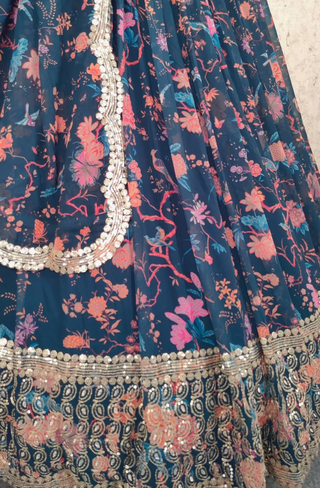 Blue Zari & Embroidery Semi Stitched Lehenga