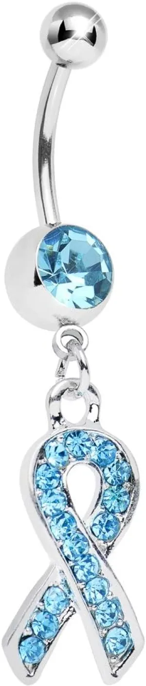 Body Candy Brilliant Blue Fashionable Awareness Ribbon Dangle Belly Ring
